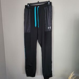 Under Armour Men's Black Joggers with Teal Highlights